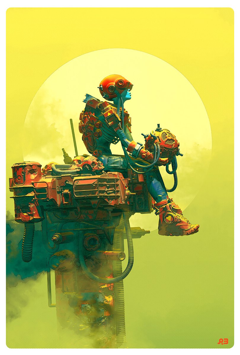 solo science fiction robot sitting helmet cable 1boy  illustration images