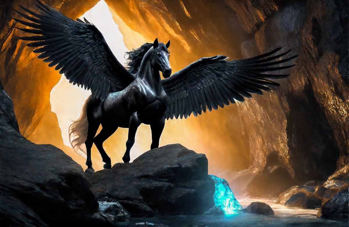 Black Pegasus in SDXL 🐎⚫️

Prompt: "mythical creature black pegasus, pine forest background, rutkowski, rim light"

Replace "pine forest" with "Magical waterfall", "tropical island", "crystal cave" or anything that you like.

It's great that XL can actually create some things