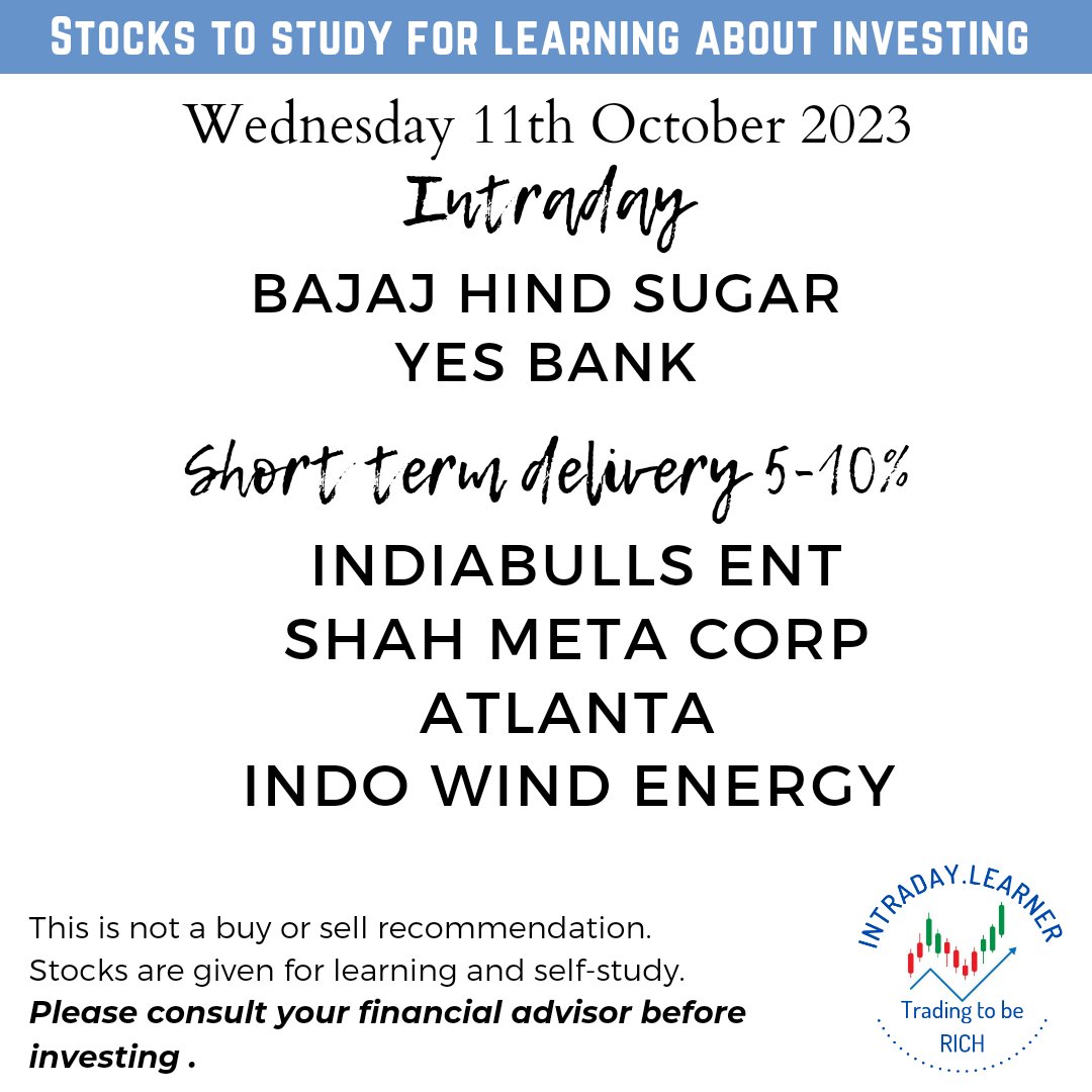 Stock to study on 11th Oct 2023

by <a href="/LearnerIntraday/">Intraday.Learner</a>

#navimumbai
#intradaytrading #zeebusiness
#StockMarketindia #sharemarketindia #sensex #GIFTNIFTY #nifty50 #NiftyBank #dalalstreet #zerodha  #trading #trending  #indianstocks #indianstockexchange #StockMarket