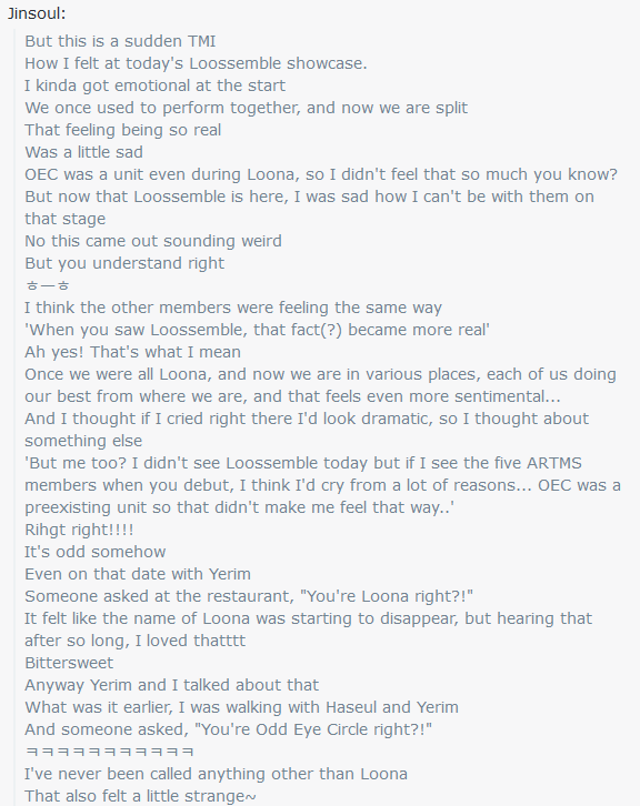 litell_johnn's tweet photo. Chat highlights: Jinsoul reflects on the reality of being split in multiple groups, and not wanting to lose the identity of Loona to history (231010)

Text links:
https://t.co/lC2PI6TLXQ https://t.co/t0nHgLgEAw
