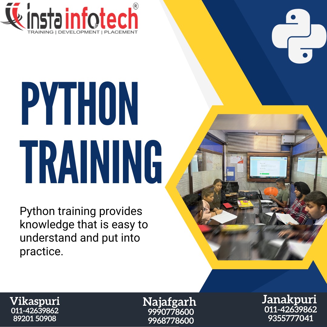 instainfotech's tweet image. Are you looking to become an expert in Python programming? Look no further! Join Insta Infotech, your trusted Python Training Institute, and embark on a journey towards mastering this powerful programming language.

#pythontraining #pythontraininginstitute #python #learnpython