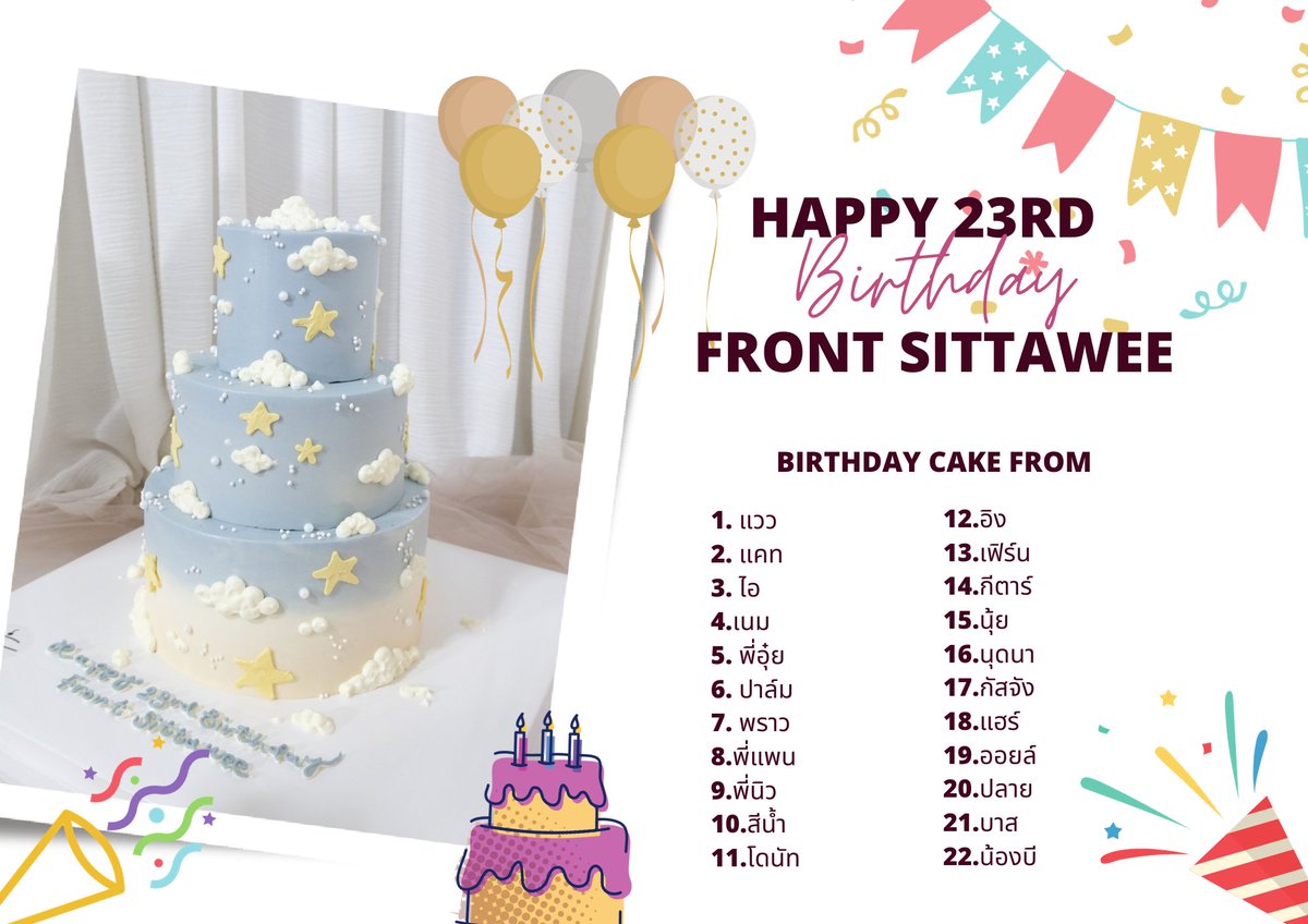 frontstwhome's tweet photo. Birthday Cake for @BSittawee
ขอบคุณทุกคนที่ร่วมกันมอบเค้กนี้ให้ฟร้อนท์เนื่องในวันเกิดครบ 23 ปีนะคะ 🙏

#STW18Again
#frontstw #_frtstw_
#tipsyboy #คีมีโนโตะของฟร้อนท์ https://t.co/HxbXSwtQUv