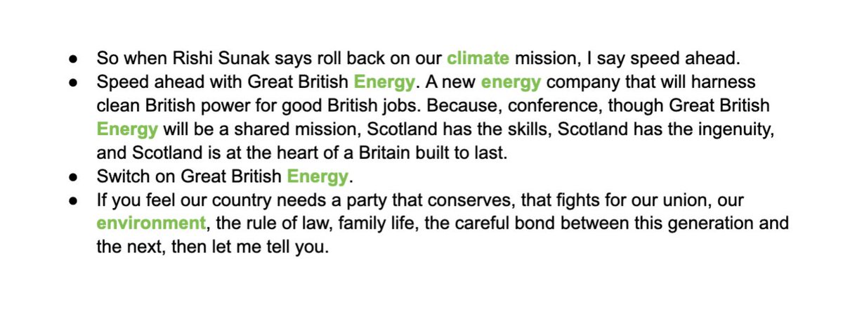 ClimateCentreUK's tweet photo. Keir Starmer Leader’s Speech – Climate Check
Mentions:
Net Zero x 0
Energy x 9
Climate x 3
Environment x 2
Renewables x
Green x 5
Solar x 0
Wind x 1
Sewage x 2
Oil and gas tax x 0
Steel x 1
#climatecheck #lab23 https://t.co/sK4NXRJjER