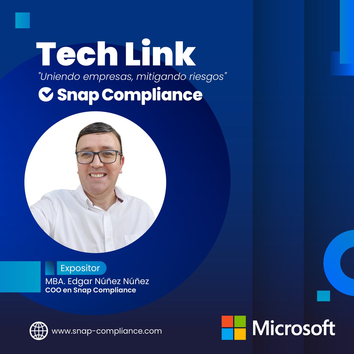SnapCompliance's tweet image. 👏🏻  ¡Estamos a 1 semana!🤩​

🇨🇷 Edgar Núñez, nuestro experimentado COO en Snap Compliance, 👨‍💼

🇨🇷 Kimberly Moreira Chaves - Chief Commercial Officer en Snap Compliance 💼 

Acompáñanos en Tech Link y mitiga tus riesgos: bit.ly/Tech_Link
#SnapCompliance #AML #TechLink
