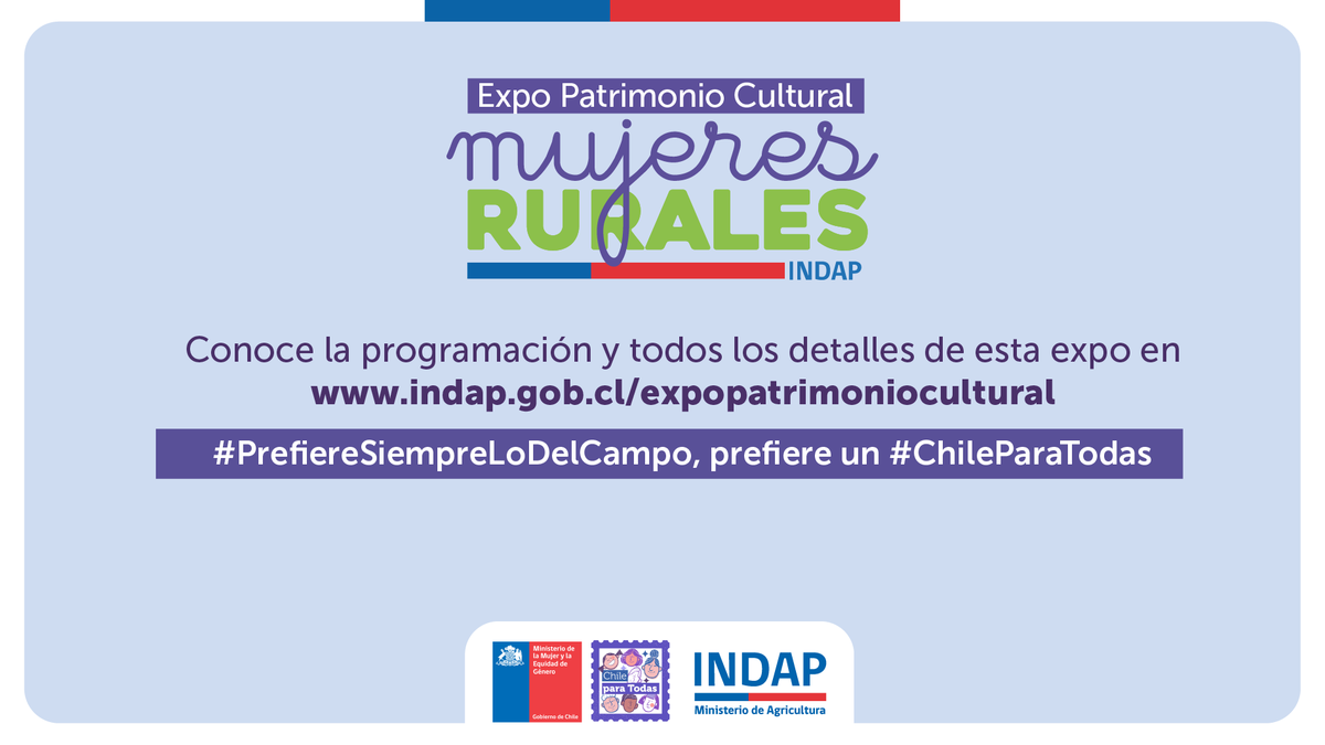 INDAP_MAULE's tweet photo. Este 11 y 12 de octubre, la Plaza de la Constitución -Santiago- se vestirá de campo y las mujeres  serán las protagonistas en la Expo Patrimonio  Cultural #MujeresRurales https://t.co/Xgiea9ZS8D
