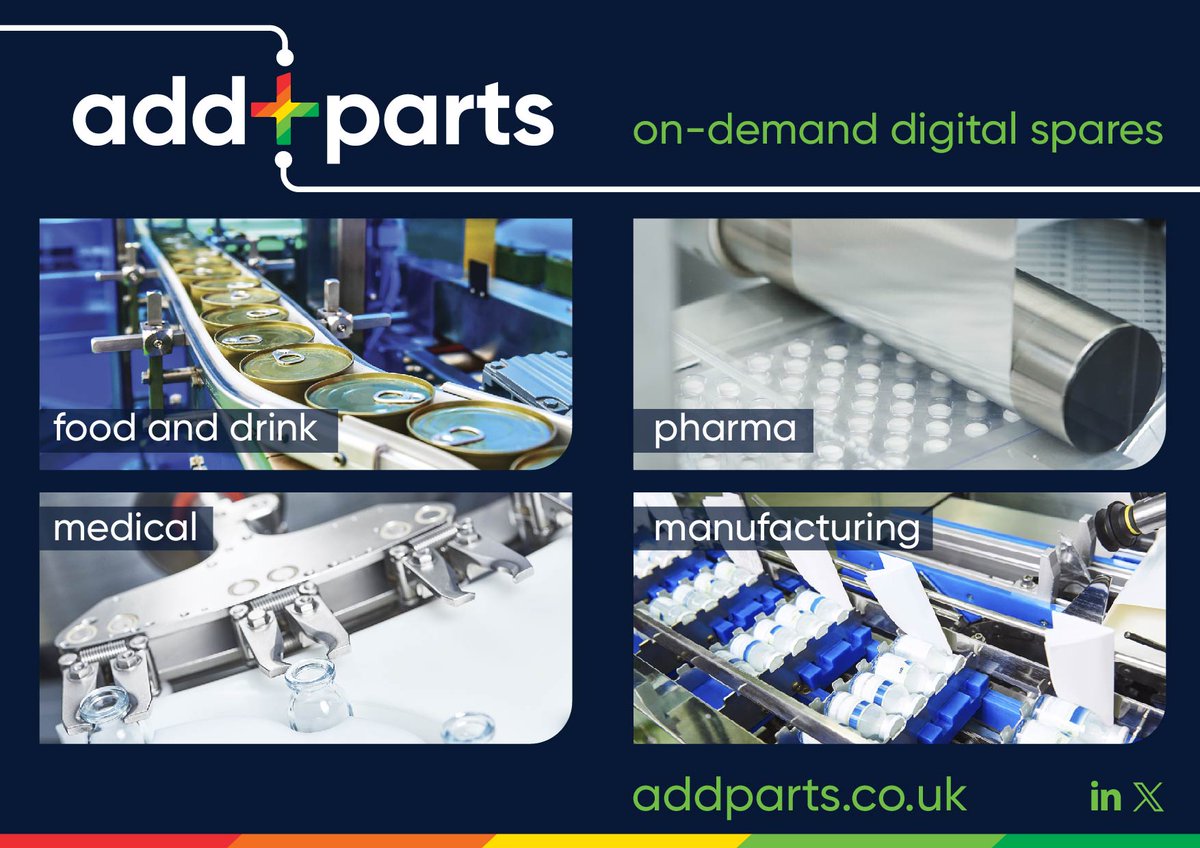 At AddParts we supply on-demand digital spares for your production line, which sectors do we work with? We supply:
#medical #pharmaceutical #foodanddrink #manufacturing