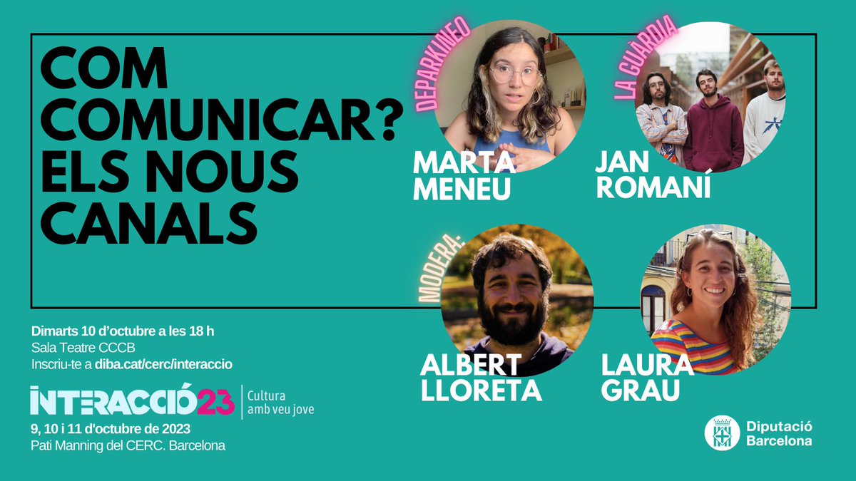 interaccio's tweet photo. Gràcies per acompanyar-nos aquesta tarda🫶🏽
🧵Continuem #interaccio23 amb una conversa sobre els canals de comunicació dels joves.🧭
18 h Sala Teatre CCCB
Amb @martameneuborja,@deparkineo @jan_romani, @LaGuardia___ i @laura6rau. Modera @AlbertLloreta https://t.co/fY2129hnQJ