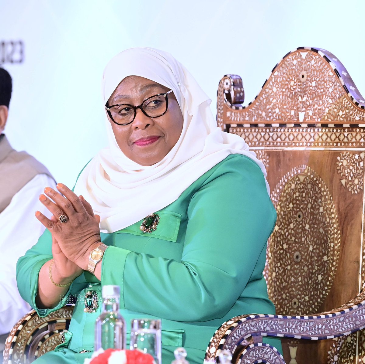 Rais wa Jamhuri ya Muungano wa Tanzania Mhe. Samia Suluhu Hassan akiwa kwenye Mkutano wa Jukwaa la Wafanyabiashara wa Tanzania na India katika muendelezo wa Ziara yake ya Kitaifa, New Delhi 10 Oktoba, 2023.