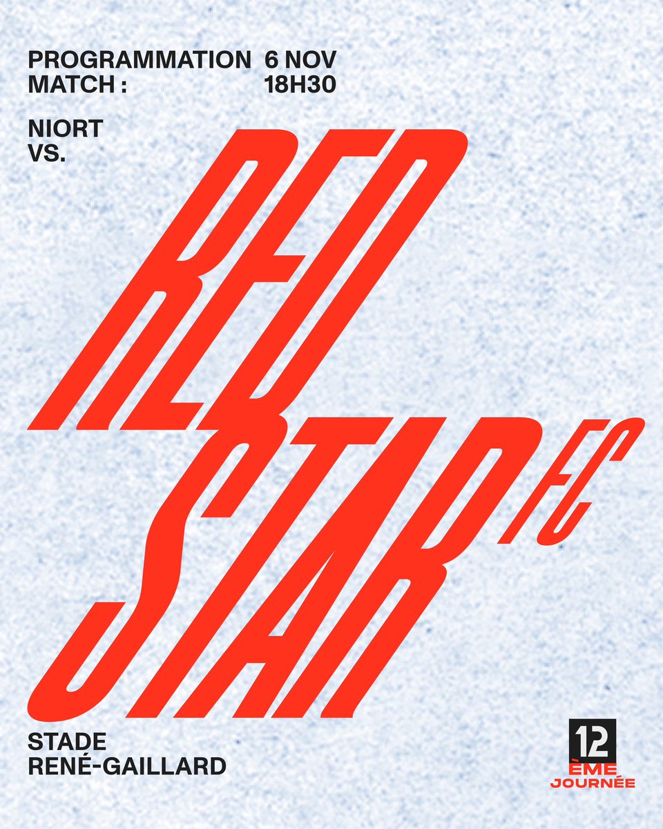 RedStarFC's tweet photo. 📅 Le @RedStarFC se déplacera à Niort au Stade René-Gaillard le lundi 6 novembre lors de la 12ème journée de championnat. Une rencontre diffusée sur Canal+ Foot et disponible en live commenté sur https://t.co/7F13xHlkpH. Coup d'envoi à 18h30. #CNFCRED #AllezRedStarFC https://t.co/6rJhRPhj0k