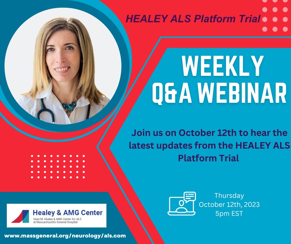 MGH Neurology (@mghneurology) on Twitter photo #WeeklyWebinars are back this week with updates from the HEALEY ALS Platform Trial. Register here: partners.zoom.us/webinar/regist… <a href="/alsassociation/">The ALS Association</a> <a href="/ALSTDI/">ALS TDI</a> <a href="/MDAorg/">Muscular Dystrophy Association</a> <a href="/NEALSConsortium/">NEALS Consortium</a> <a href="/LesTurnerALS/">Les Turner ALS Foundation</a> <a href="/alsone_official/">ALS ONE</a> <a href="/everything_als/">EverythingALS</a> #WeeklyWebinars are back this week with updates from the HEALEY ALS Platform Trial. Register here: partners.zoom.us/webinar/regist… <a href="/alsassociation/">The ALS Association</a> <a href="/ALSTDI/">ALS TDI</a> <a href="/MDAorg/">Muscular Dystrophy Association</a> <a href="/NEALSConsortium/">NEALS Consortium</a> <a href="/LesTurnerALS/">Les Turner ALS Foundation</a> <a href="/alsone_official/">ALS ONE</a> <a href="/everything_als/">EverythingALS</a>