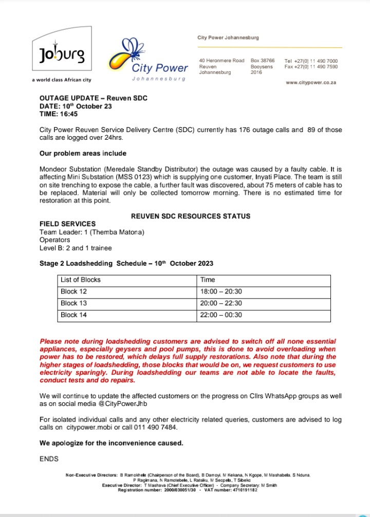 CityPowerJhb's tweet photo. #JoburgUpdates #ReuvenSDC

Closing the day with 176 calls, 89 of them having been of over 24hrs.

#MondeorSubstation Inyati Place, 👇. ^IM https://t.co/GrZ4XEzprR