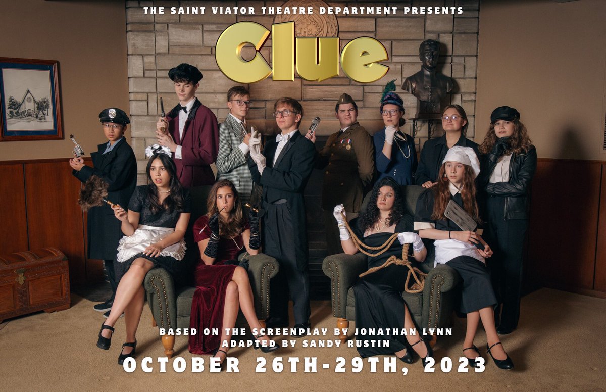 Tickets are now on sale for our fall play, CLUE! Don’t miss this comedy, murder-mystery from October 26th-29th! We have 2 different casts (The Billiard Room Cast 🎱 &amp; The Ballroom Cast 💃🏻), so you’ll have to come twice to not miss a thing! Ticket link in bio! 🔎
