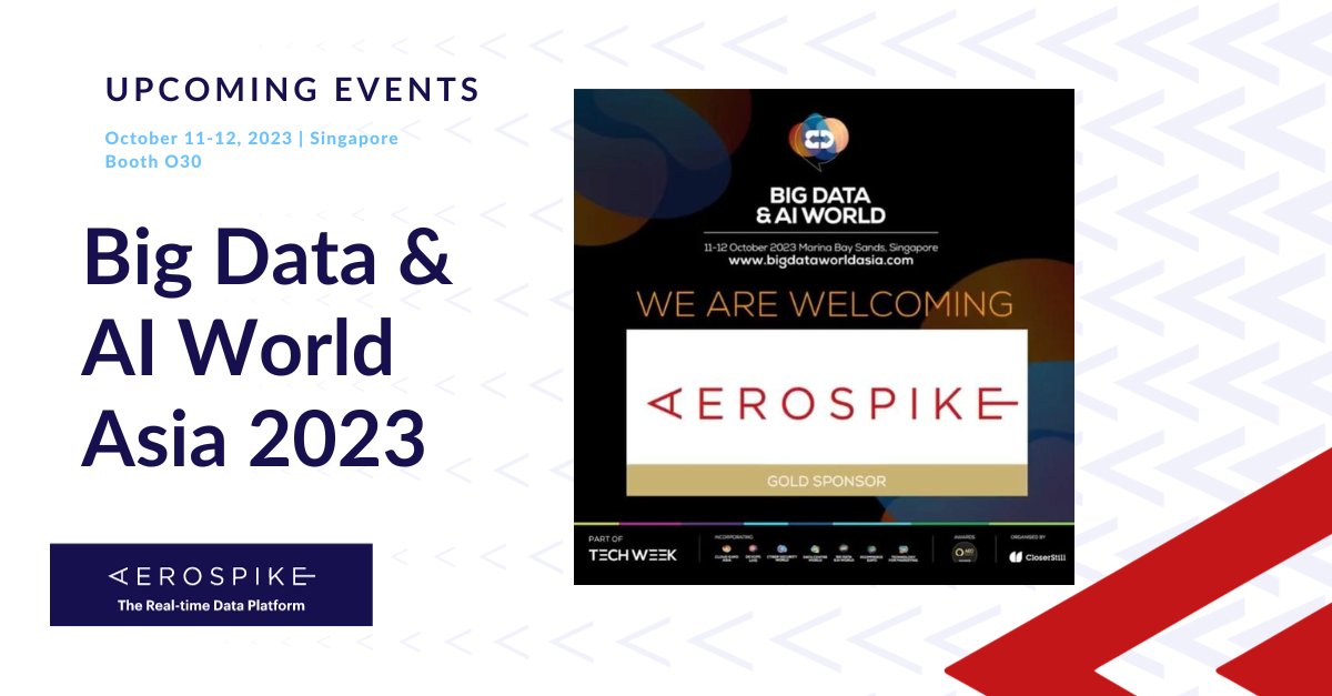 aerospikedb's tweet image. Proud Gold sponsors at #BigDataAIWorld Asia 2023! 🌏 Join us Oct 11-12 in Singapore at Booth O30 to explore the latest #DataTech. Attend our sessions &amp;amp; stop by our booth for coffee, demos, games, &amp;amp; prizes! ☕🎉

Register here: ecs.page.link/gHSNQ 

 #BigData #AI #Aerospike