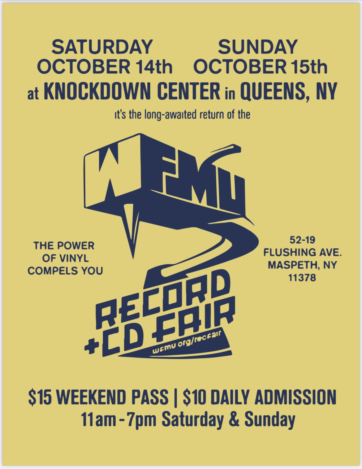 The WFMU Record Fair returns THIS WEEKEND Saturday, October 14th and  Sunday, October 15th from 11am–7pm, both days, at the Knockdown Center…