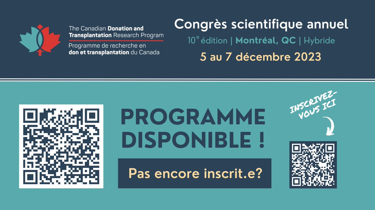 🚨 PROGRAMME DISPONIBLE ! 🚨 Nous sommes heureux d’annoncer que le programme du 10e Congrès scientifique annuel du PRDTC est maintenant disponible 🤩 ACCÉDEZ AU PROGRAMME 👉 bit.ly/3Fal4hf En savoir plus 🤓 bit.ly/48OyvAW