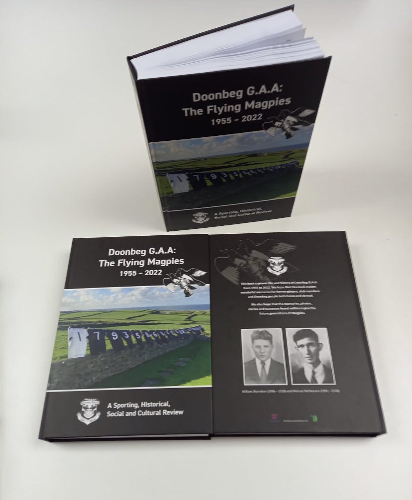 DoonbegFootball's tweet photo. We are delighted to announce that our new publication ‘Doonbeg GAA: The Flying Magpies 1955 - 2022’ will be launched this Saturday night in Tubridy’s Bar and Restaurant. https://t.co/OxqaVNs9Ji