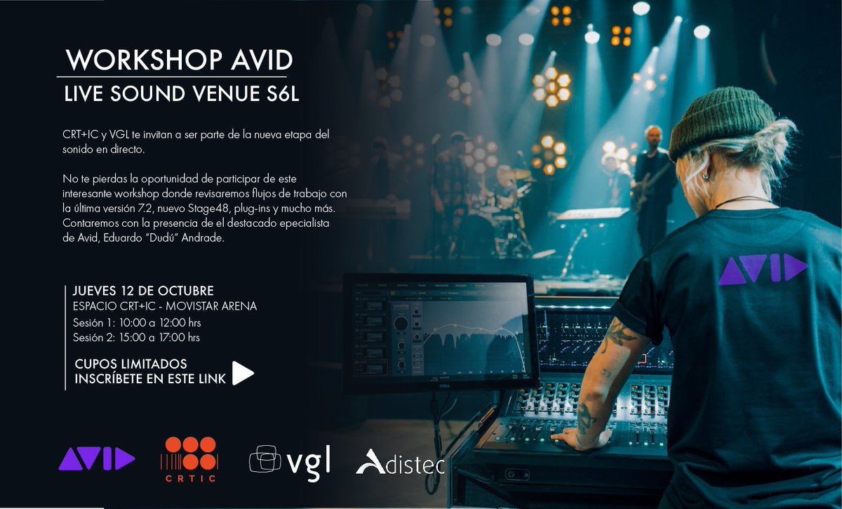 AVID &amp; VGL : Live Sound Venue S6L Workshop - Jueves 12 de Octubre
lnkd.in/gH-sAvMx