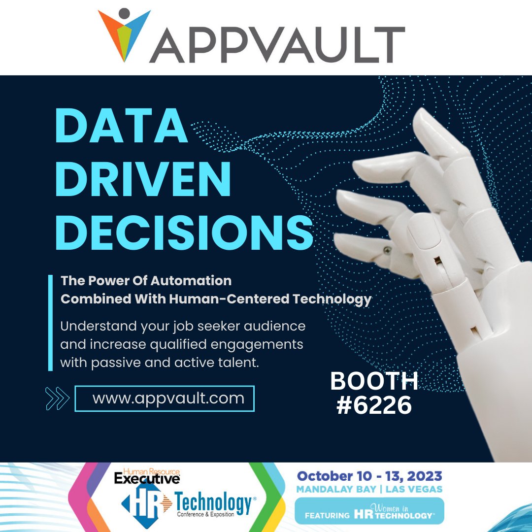 Visit Us at HR Tech! 

You understand the 'who' in recruitment, but AppVault adds the 'why?' 

Visit us at booth #6226 to learn how we can help you understand your job seekers and increase qualified engagements with passive and active talent.

#recruitment #HRtech #AppVault