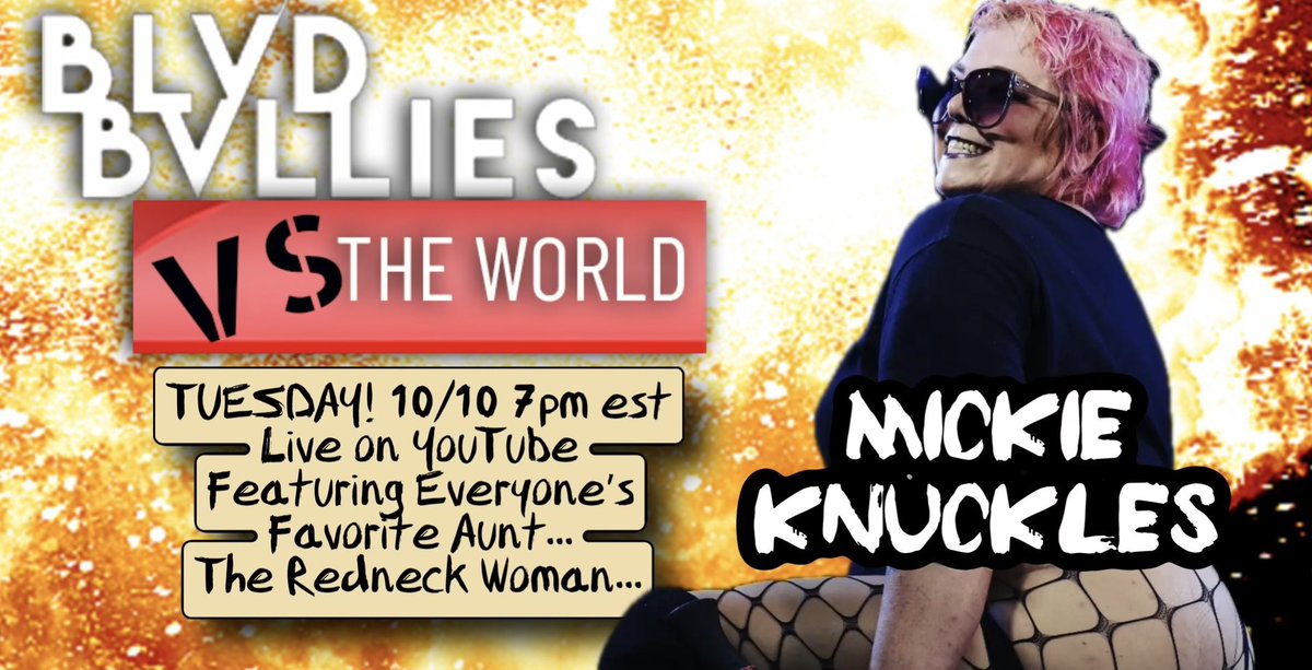 Tonight @ 7pm et on YouTube! Mickie Knuckles joins Blvd Bullies vs The World!!! Tune in y’all <333