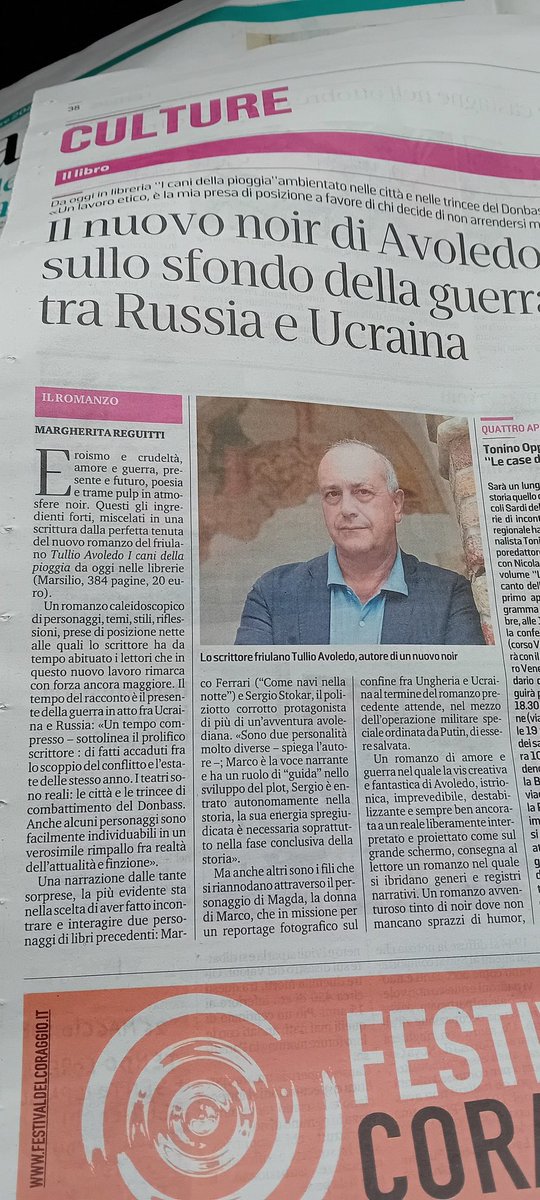 marghereg's tweet photo. Oggi pagine Culture del Messaggero. Veneto: I cani della notte di Tullio Avoledo edito da Marsilio. https://t.co/TWO5IPNGG7