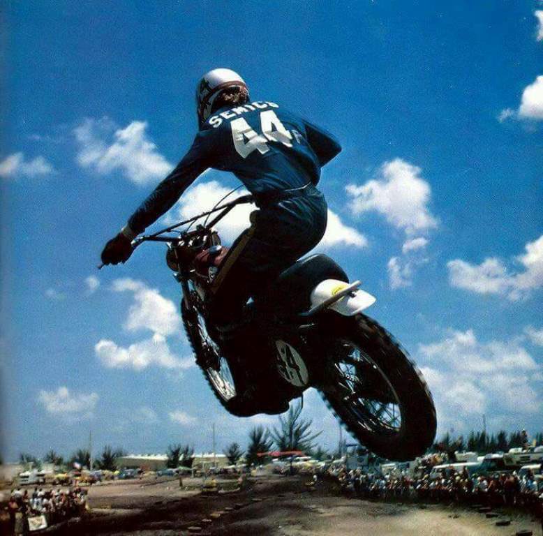 Gary Semics circa 1973/4. 

Semics finished 2nd overall in the very first AMA Pro MX at Road Atlanta in 1972 (500). 

In 1990 he came out of retirement and scored a point at the 500cc Steel City National.