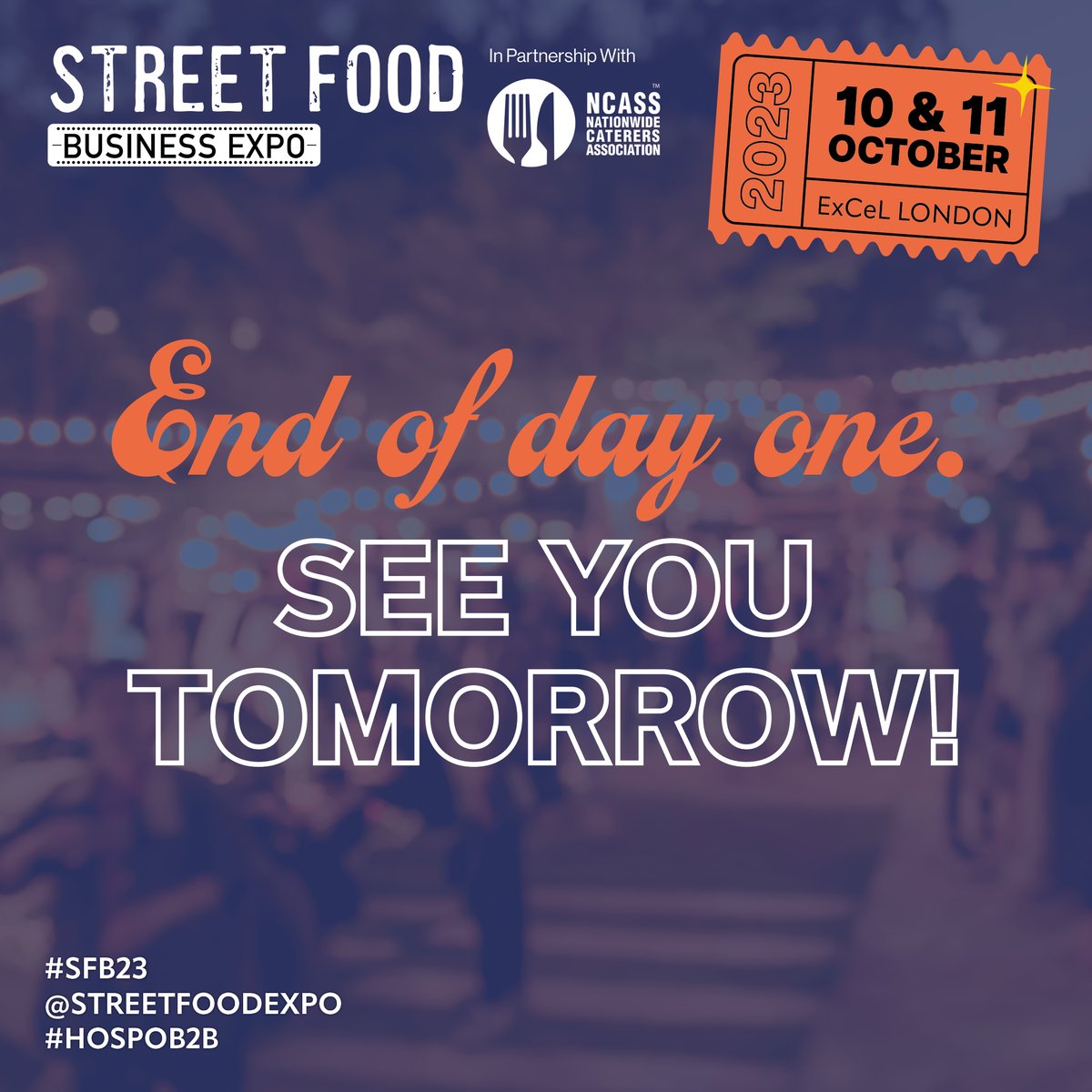 🌟 Amazing Day One at Street Food Business Expo! 🌟

Missed something? Don't worry; we have more in store tomorrow!

Lost your ticket? We'll reprint it at the entrance.

See you at 10am tomorrow! 🕙
#SFBE23 #DayOne #StreetFood
