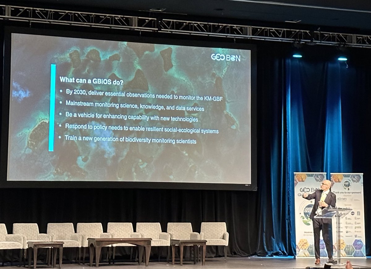 UNBiodiversity's tweet photo. @ColEmbCanada @MaMauger @MTL_Ville @hdavidcooper @GEOBON_org @inst_humboldt Andrew Gonzalez @bio_diverse, @GEOBON_org co-Chair, shares the vision for the Global Biodiversity Observing System #GBiOS. A system to help implement the #KMGBF.
#GEOBONconf2023 https://t.co/BF0pPKHObB