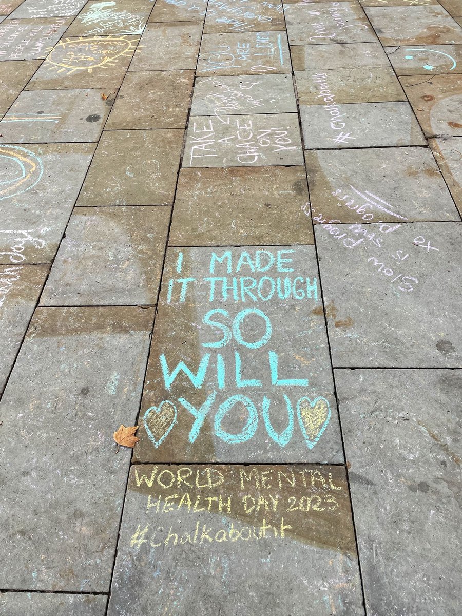 St Ann’s Square has been covered in positive messages for #WorldMentalHealthDay. 🧠

The initiative #ChalkAboutIt, led by a local artist, was created by dozens last night to help people in Manchester open up and support one another. 💚 

Never be afraid to talk. 👊