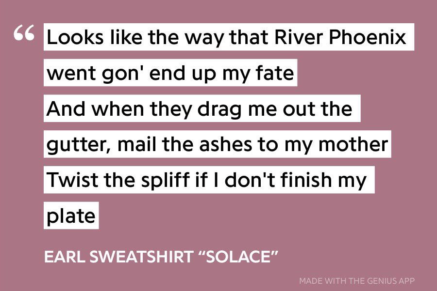 ByDobson's tweet photo. Earl Sweatshirt’s writing on Solace gets me every time, probably the darkest piece of music I’ve ever heard

Glad he is in a better place now https://t.co/LZY65rUHBZ