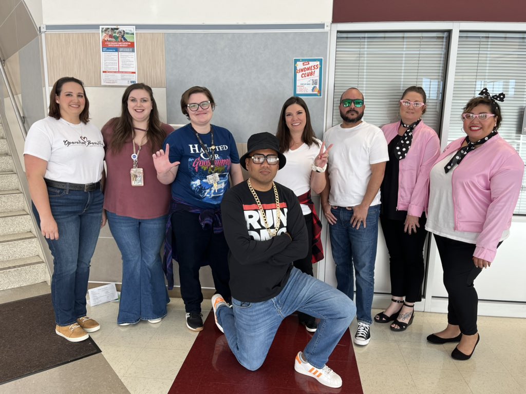 LHSHarmon's tweet photo. It’s #DecadesDay at @LHSHarmon today to kick off #HomecomingWeek. We’ve got the 50s, 60s, 70s, 80s, &amp; 90s covered! #FarmerPride #HarmonIsHome https://t.co/lASI6Zs7QG