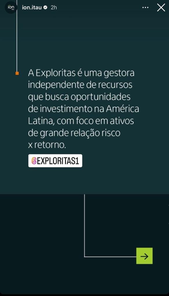d_delabio's tweet photo. Exploritas Latam FIA ganhando destaque na plataforma ÍON do Itaú. Seguimos trabalhando firme e agradecemos a confiança. https://t.co/pw48w6LDtQ