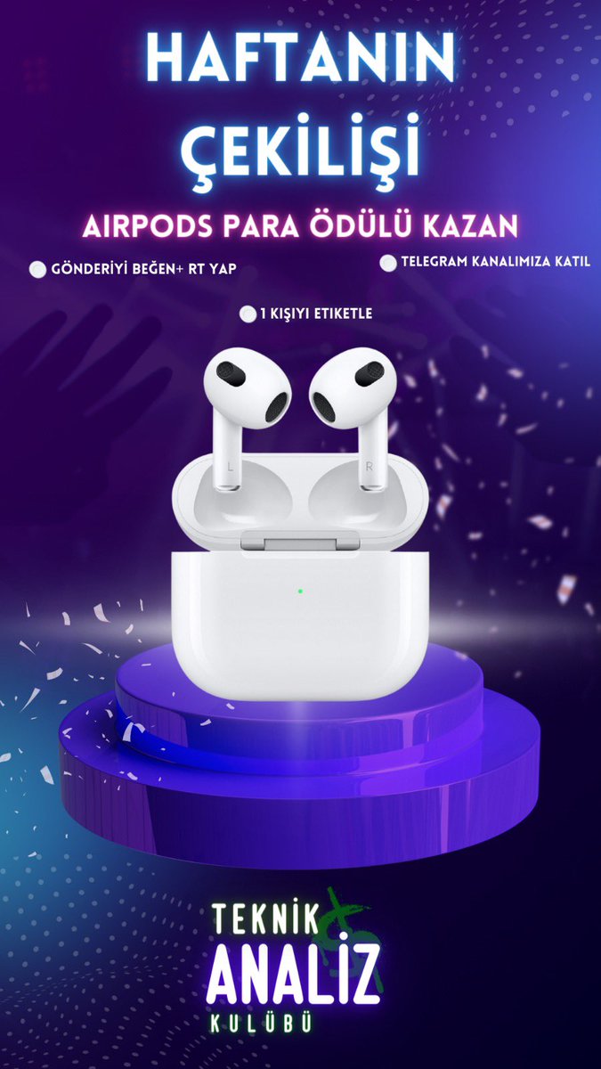 TAKulubu's tweet photo. #TAKulubü Ödüllü Çekiliş Etkinliği Başladı!

💥Çekiliş Sonucu 1 kişiye AirPods!

✅ Yapman gerekenler ise;

👉Rt At, Beğen, Bir Kişiyi Etiketle ve Telegram Kanalımıza Katıl. 

✅ Cuma günü açıklanacaktır.

🔮Telegram Linkimiz: https://t.co/uZStlXvgr9

#çekiliş #kriptopara https://t.co/kdq7SPhRwM
