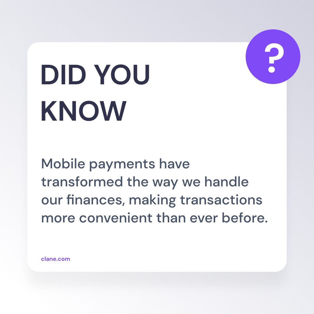 Did you know? 
Mobile payments have transformed the way we handle our finances, making transactions more convenient than ever. 
Here's a fascinating fact to ponder:💡In 2020, mobile payment transactions worldwide reached a staggering $4.3 trillion! #ClanePos #funfacts #payment