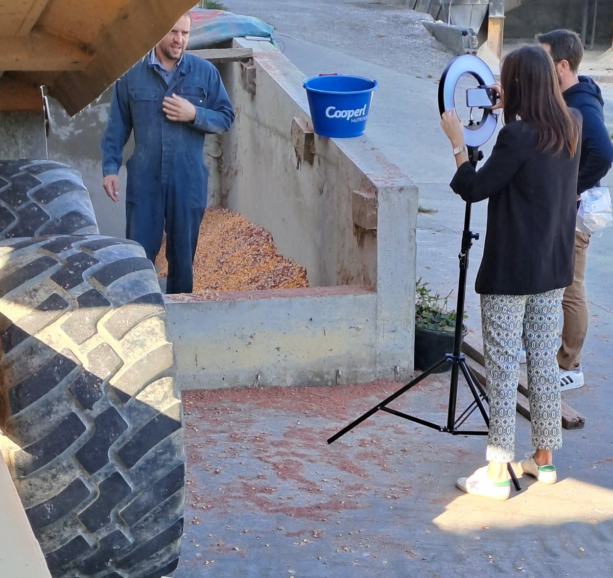 Ce matin s'était shooting photo + vidéo à la fabrique d'aliment de l'élevage avec une équipe <a href="/CooperlArcAtl/">Cooperl Arc Atlantique</a> . 
Cette vidéo  servira aux techniciens(es)  en interne, afin de former ou réapprendre les bons gestes lors des  prises d'échantillons des céréales à la ferme.