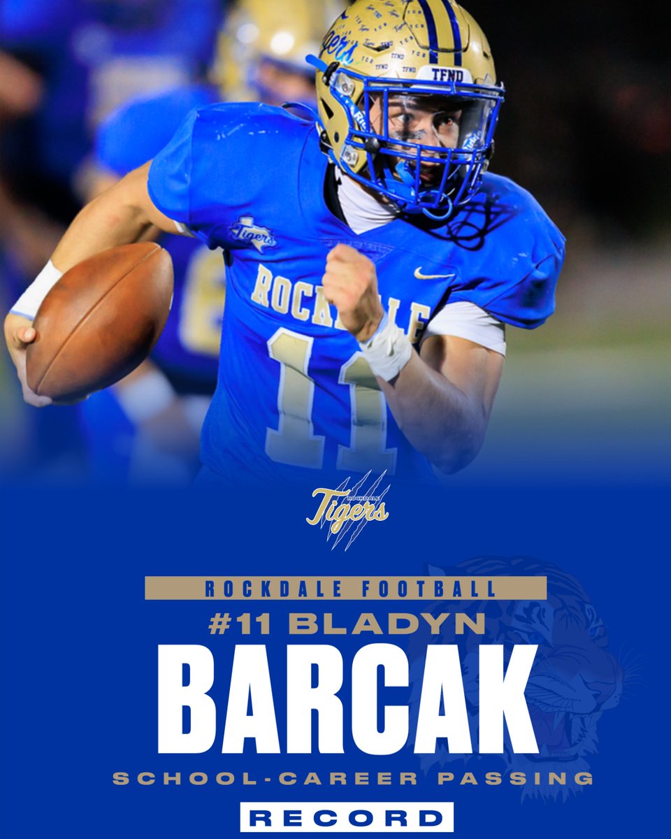 Congratulations to Senior Blaydn Barcak who overtook Ethan Brinkley's 2010-2012 career passing yardage record (4,616) Friday night.  Bladyn established the new school record with 4,742 career passing yards!