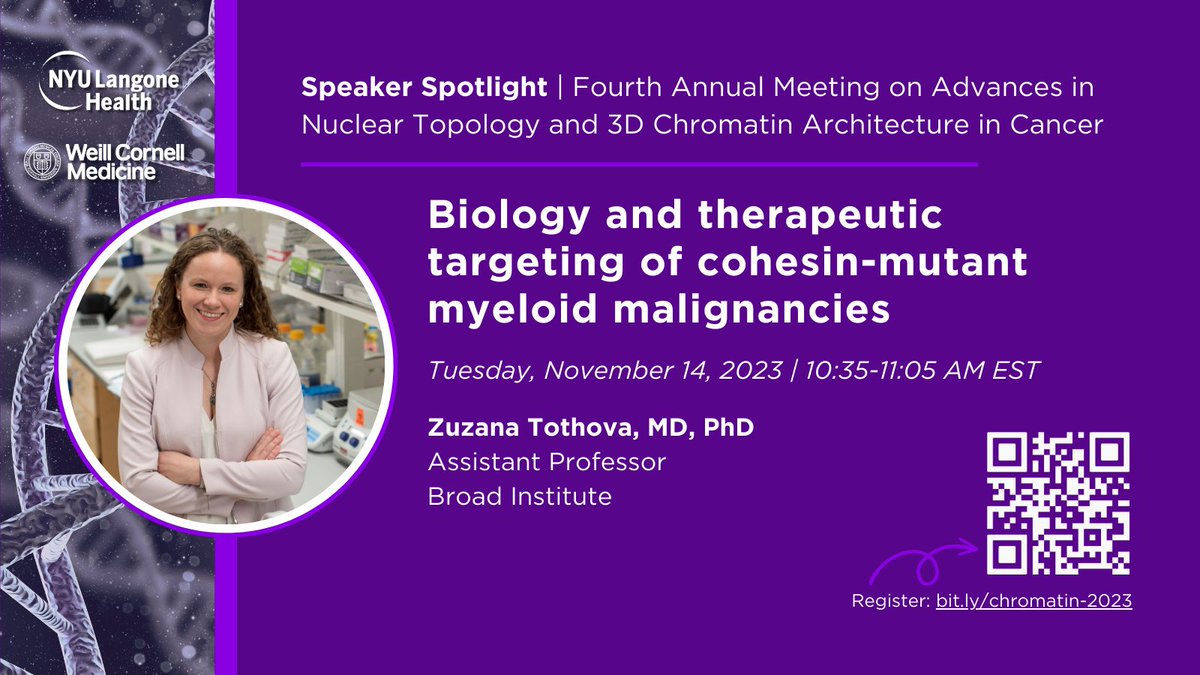 Another one of the great speakers who will be presenting on November 14th at the Fourth Annual Symposium on 'Advances in Nuclear Topology and 3D Chromatin Architecture in Cancer'.  Registration is free.  Register: bit.ly/chromatin-2023
