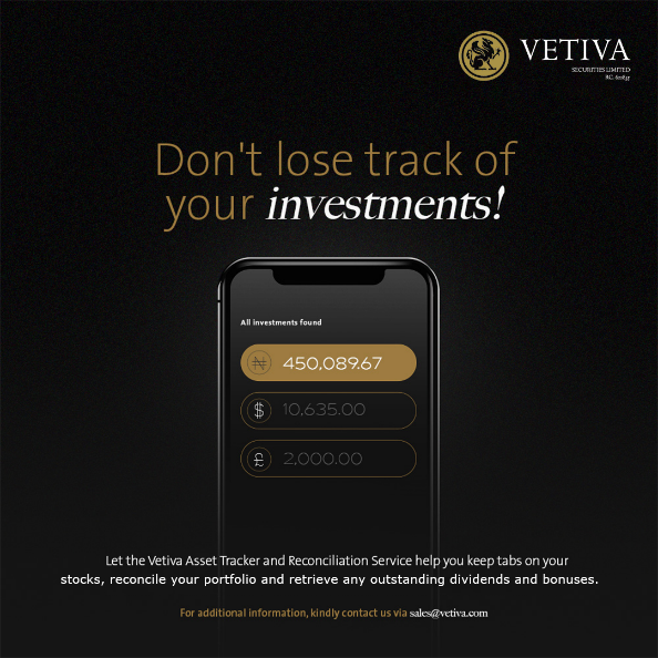 vetivaonline's tweet photo. Stay in control of your investments!
Sign up for Vetiva Asset Tracker and Reconciliation Service to stay on top of your finances.
Send an email to sales@vetiva.com to get started today!
#InvestWisely #FinancialSecurity #Vetiva #assettracker #reconciliationservice #vetivasecurities