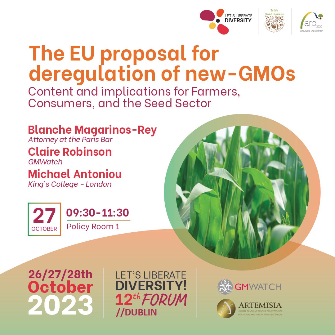 What are the implications of a #deregulation of #newGMOs at EU level on the #seed sector?🤔

How can we preserve the integrity and #diversity of our #geneticresources from new #GMOs? 

📢Join the next #LLD2023DUBLIN 🙌🤠

WS info tinyurl.com/5aj4kcaz

With @GMWatch #Artemisia