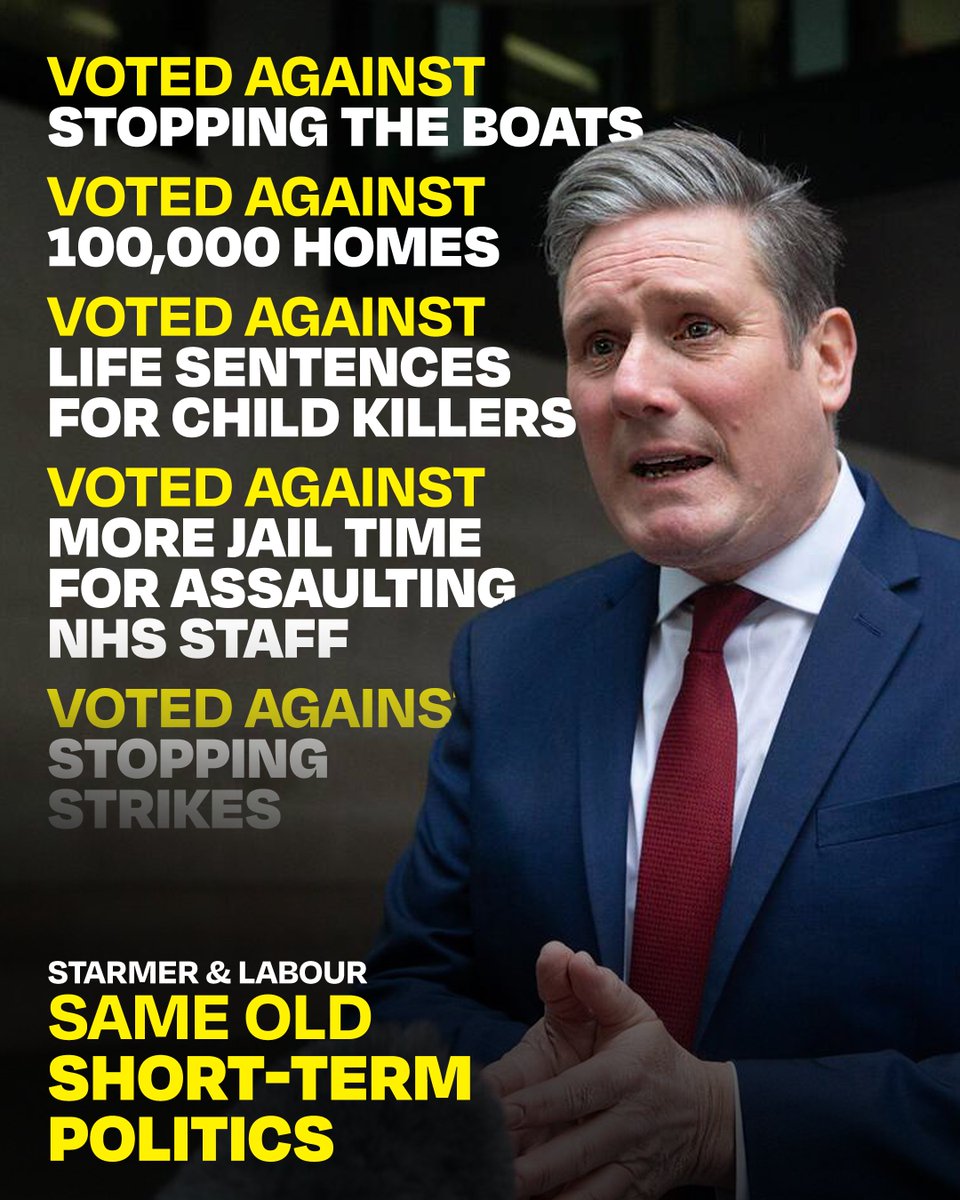 Keir Starmer's speech was a glittered void...but Labour's actions speak louder. They've voted against: 🏘 More homes 🇬🇧 Stronger borders ⏱ Tougher sentences 🚑 Protecting public services 👮‍♂️ Money for police 🚩 Tackling Just Stop Oil All in the name of short-term politics.