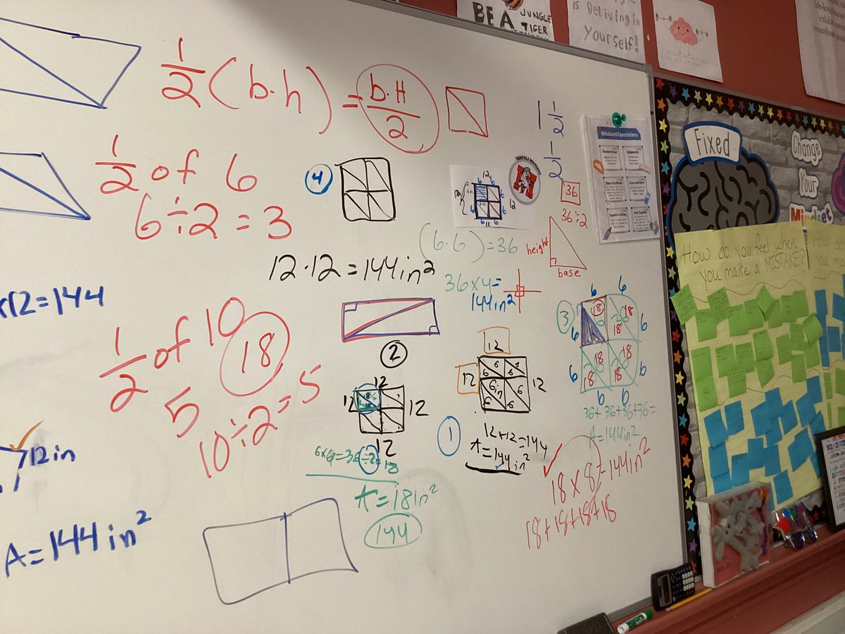 staci_durnin's tweet photo. Discovering formula for area of triangles using squares. #BTCbuildingthinkingclassrooms #Thinkingtasks #Mathstandingup https://t.co/NdOduzUu9F