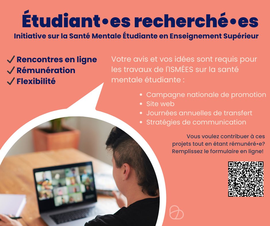RISUQ (@reseaurisuq) on Twitter photo Appel aux étudiant·e·s : envie de contribuer aux travaux de <a href="/ismees_sm/">ISMÉES - Santé mentale en enseignement supérieur</a> tout en étant rémunéré·e·s? Informez-vous sur les opportunités d'implication en cours : bit.ly/3RUMXle Appel aux étudiant·e·s : envie de contribuer aux travaux de <a href="/ismees_sm/">ISMÉES - Santé mentale en enseignement supérieur</a> tout en étant rémunéré·e·s? Informez-vous sur les opportunités d'implication en cours : bit.ly/3RUMXle