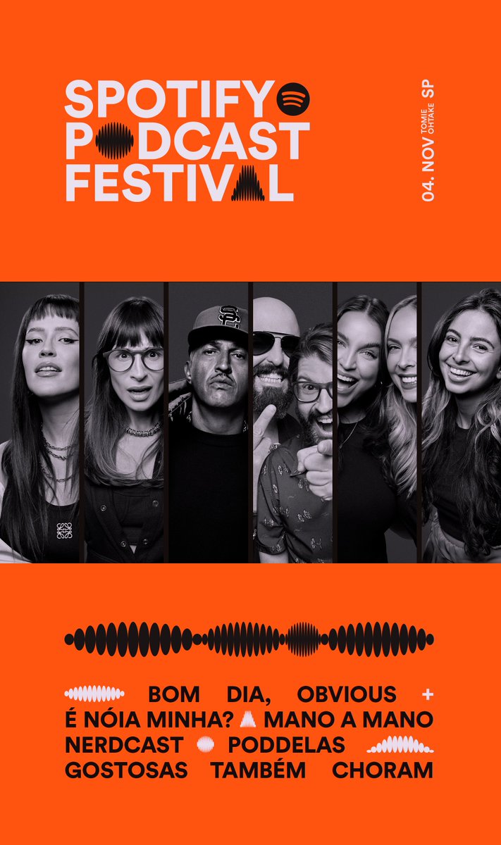 SpotifyBrasil's tweet photo. Eu ouvi dizer que clicando nas imagens você descobre o lineup completo do #SpotifyPodcastFestival. São poucos ingressos: https://t.co/lDwnpOTYSa https://t.co/TZQ5WR7RIW