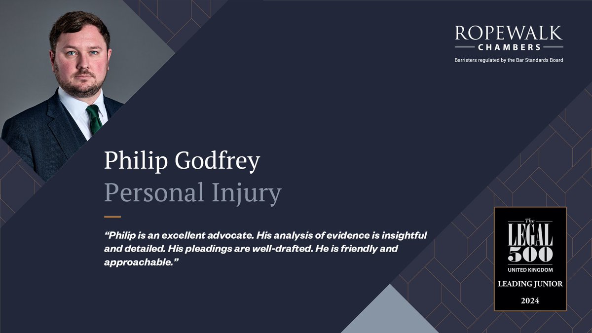 ropewalklaw's tweet photo. Philip Godfrey has been ranked as a Leading Junior in the 2024 edition of the #Legal500. Philip is ranked in Personal Injury.

For more on Philip’s practice: https://t.co/NXnA4tPXtt https://t.co/tobOExuMIJ