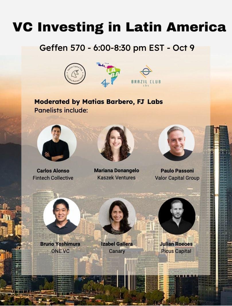 picuscap's tweet photo. Our Partner Julian joined a LatAm VC discussion w/ Mariana Donangelo (@KaszekVentures), Carlos Alonso (@fintech_io), Paulo Passoni (@valorcapital), Bruno Yoshimura (One VC), &amp; Izabel Gallera (@canary_ventures) at @Columbia_Biz for @lavca_org Week. 

🙏 to @clemgazay for hosting! https://t.co/YAUF00XQwj