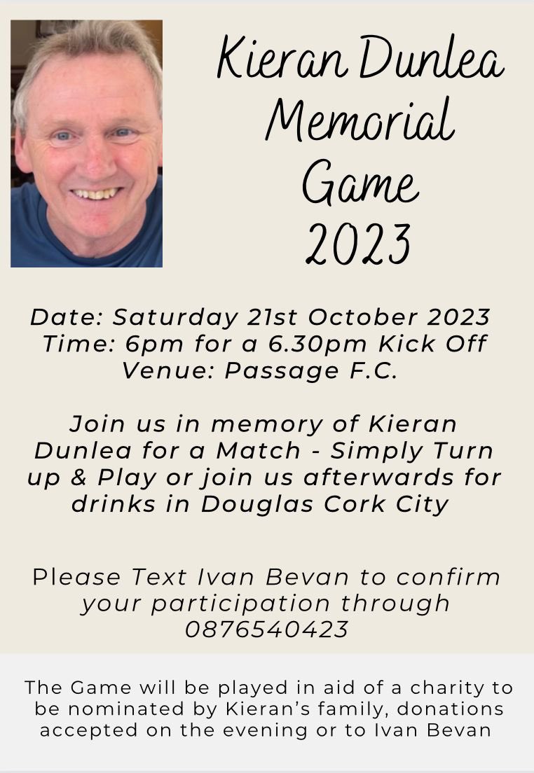NiallORegan29's tweet photo. Great opportunity to remember Kieran Dunlea, contact @BevanIvan to sign up to play the game and wear your club jersey to show the impact he had on Cork Football @corksl @UCCSoccer @crosshavenafc @BandonAFC @CorkAul @CorkCityFCWomen https://t.co/3rGJ1E1D0a
