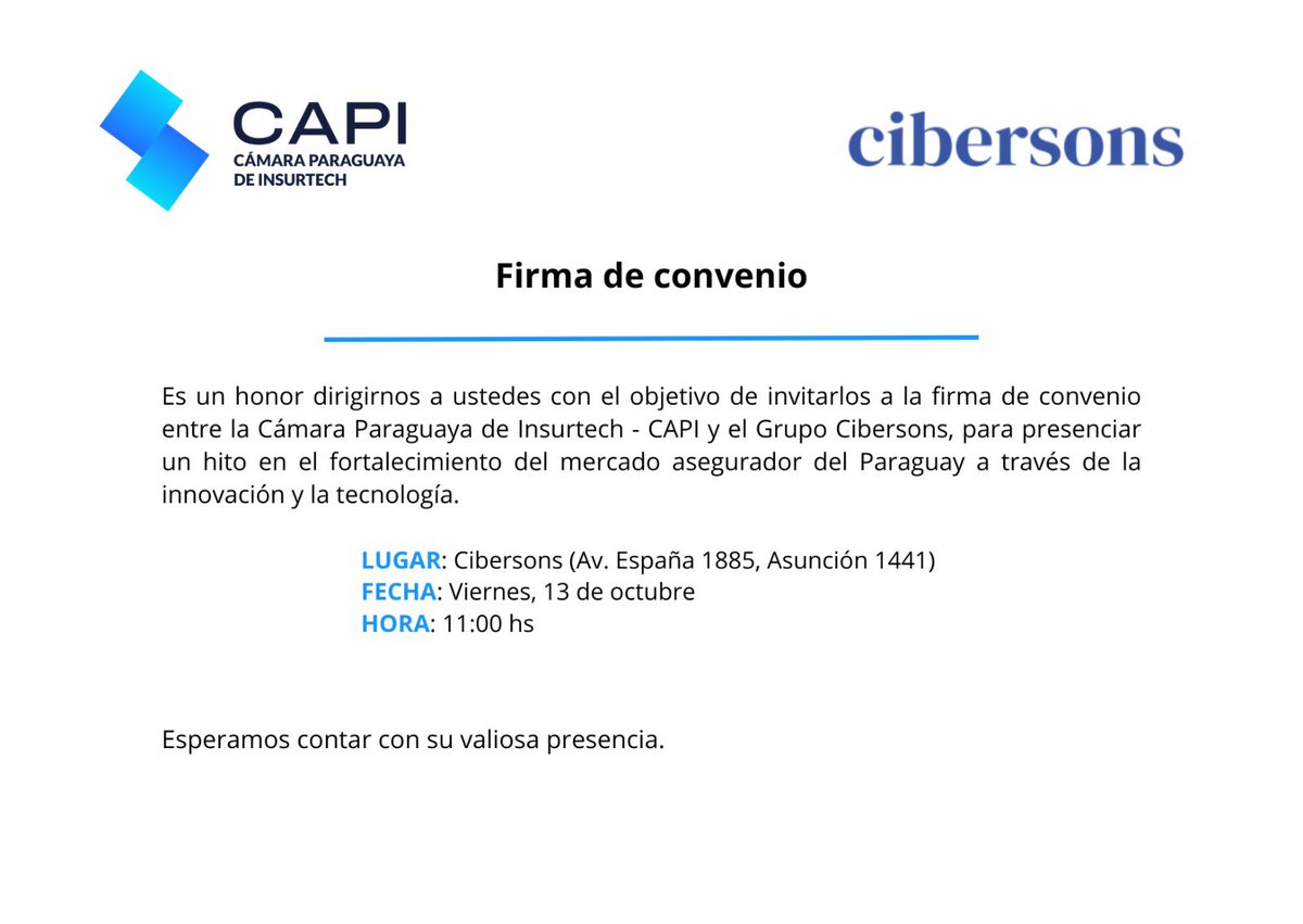 A los Amigos de la Prensa, para la CamaraParaguaydeInsurtech será un gran placer y honor que puedan acompañarnos en éste evento.Les esperamos @ABCDigital @UltimaHoracom @5diasPY @LaNacionPy @marketdata_py @canalpropy @RevistaPLUSPY @InfoNegocios_PY @canal_e_py @NogueraAmilcar