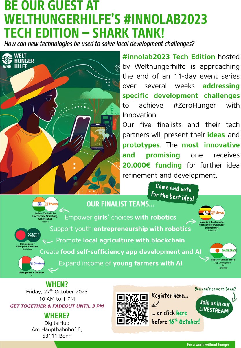 Kleeberger's tweet image. &quot;Proud to support #innolab2023 #TechEdition by @Welthungerhilfe as a tech partner, focusing on Blockchain Tech. Teams worked hard online and in the field. Nowcomming to Berlin for a 3-day innovation sprint. Afterward, all 5 teams meet in Bonn for the #Innolab2023 SharkTankEvent