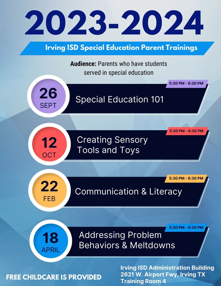 IISDSPED's tweet photo. Join us this Thursday for our next SPED parent training "Creating Sensory Tools and Toys"  Childcare is provided. @IrvingISD https://t.co/7z89OVDTCR