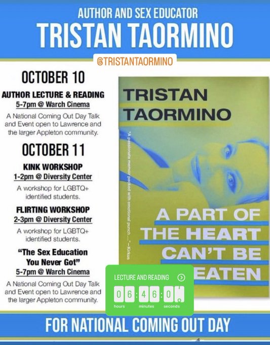 Hey @LawrenceUni &amp; the Appleton community! I&rsquo;ll be doing a bunch of events in the next two days to celebrate<a class="tags" target="_blank" title="On Twitter" href="/?out=eyJ0eXAiOiJKV1QiLCJhbGciOiJIUzUxMiJ9.eyJpYXQiOjE3MjQ4NzQ3MjMsImlzcyI6InR3cG9ybnN0YXJzLmNvbSIsIm5iZiI6MTcyNDg3NDcyMywiZXhwIjoxNzU2NDEwNzIzLCJyZWRpcmVjdF91cmwiOiJodHRwczovL3R3aXR0ZXIuY29tL0xhd3JlbmNlVW5pIn0.q_eDzo268Ns61em3UfAnI9BfHqw5uXCuph3ju_GYm5BwtToKga6j7e8tSg1mrvACWg2Q2sSHTc8zLTWn7KSIgQ">@LawrenceUni</a><a href="/tag/tristanisontour"class="tags"><span>#tristanisontour</span></a>