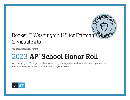 We are excited to announce that Booker T. was recognized by the College Board's 2023 𝐀𝐏 𝐇𝐨𝐧𝐨𝐫 𝐑𝐨𝐥𝐥 as 𝐏𝐥𝐚𝐭𝐢𝐧𝐮𝐦 school! @BTWHSPVA @dallasschools